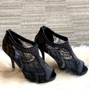 Black Lace Heels with sliver studs